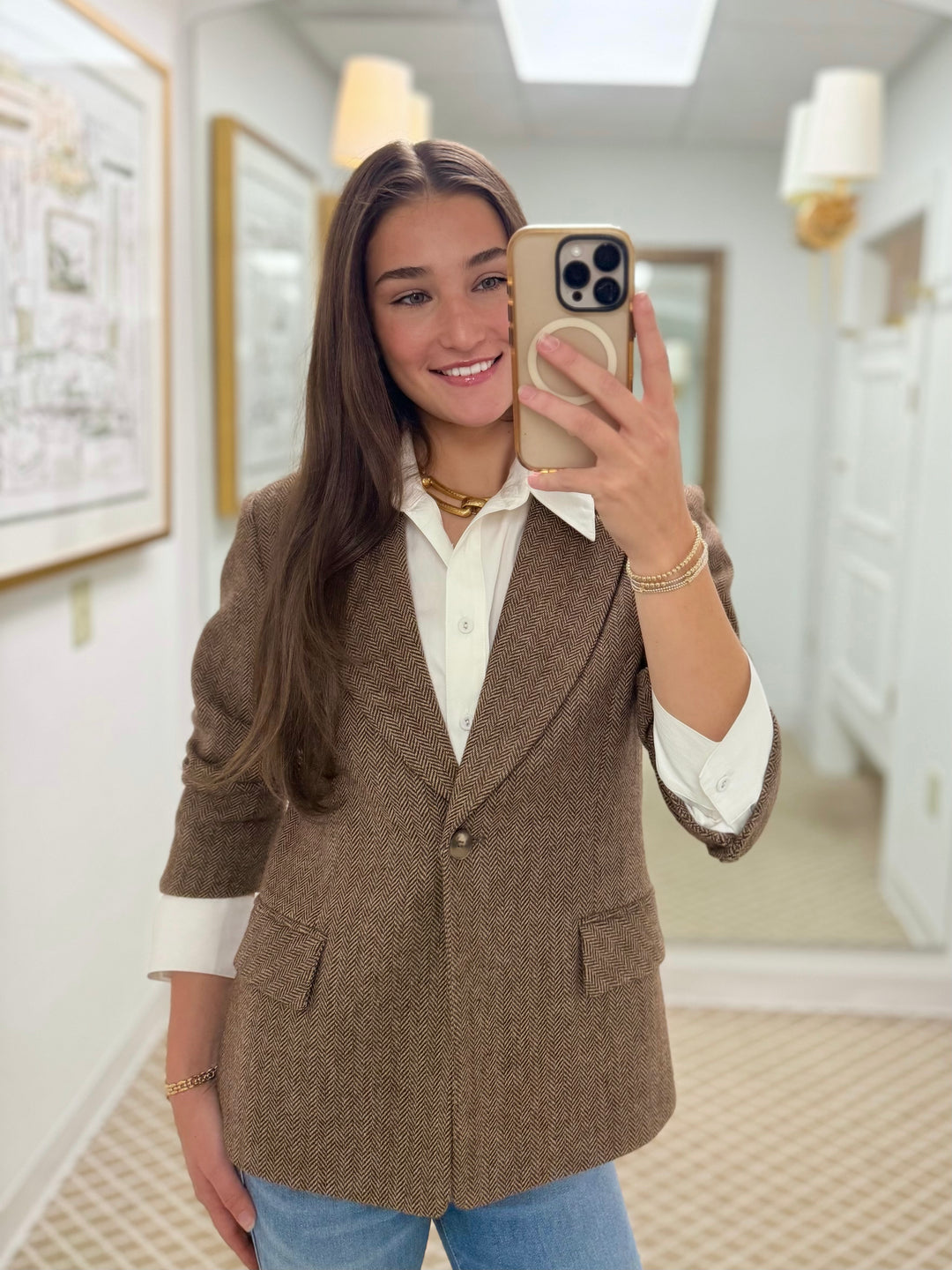 Rouched Sleeve Blazer | Brown
