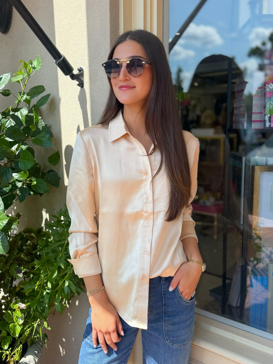 Candice Charmeuse Blouse | Pale Almond