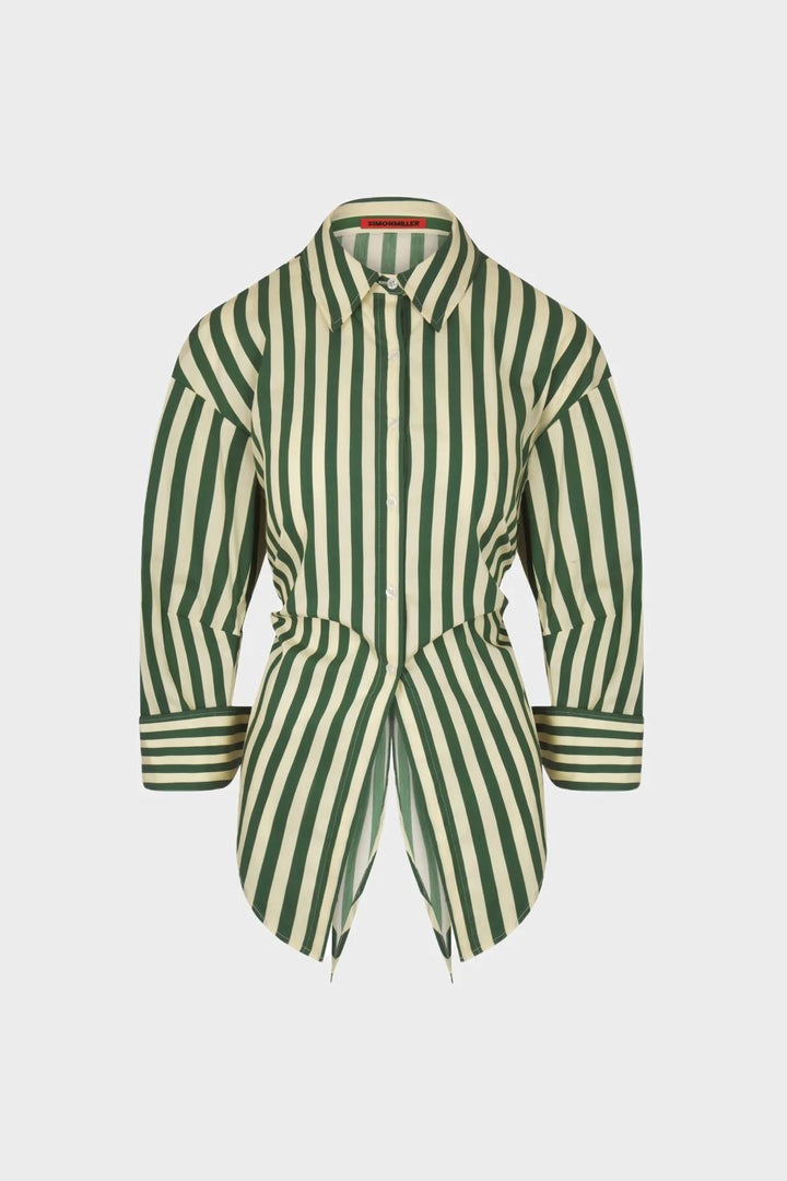Loch Striped Poplin Button Up | Gummy Green/Ecru