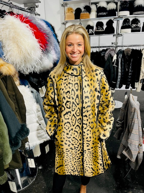 Linda Richards Genuine Kid Lamb Skin Coat | Leopard