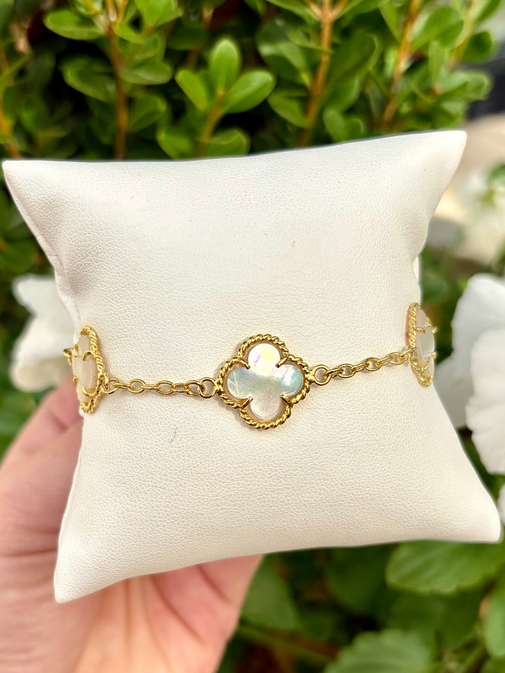 14kt Mother of Pearl Clover Bracelet