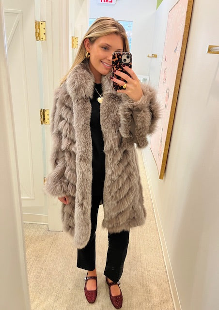 Genuine Fox Fur Reversible Coat | Stone