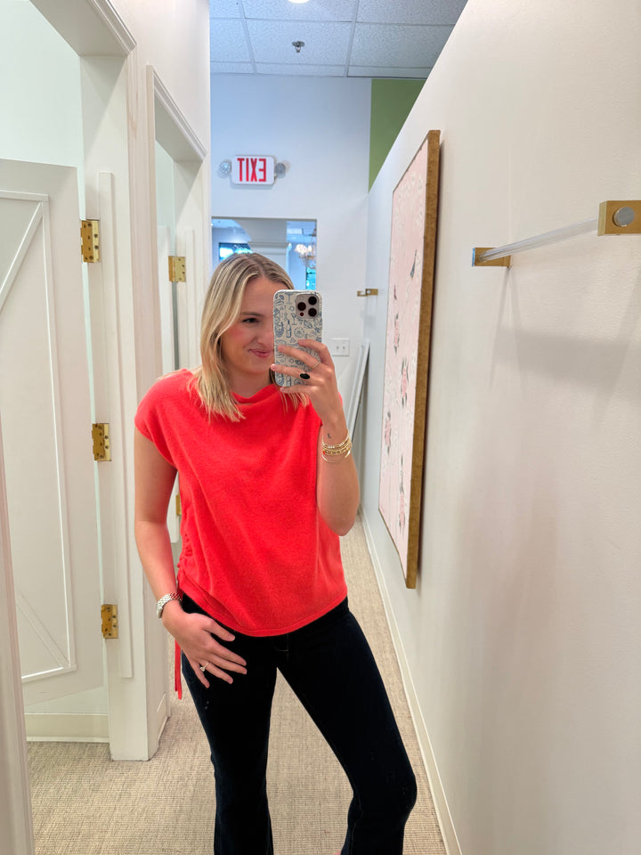 Off The Shoulder Rouched Tee | Hot Coral