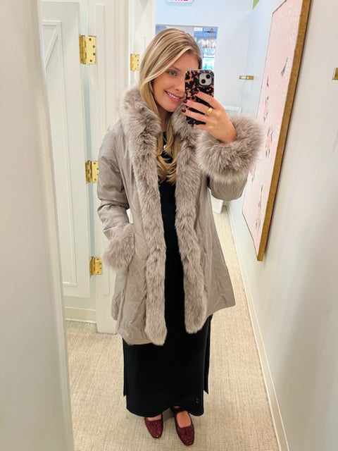 Genuine Fox Fur Reversible Coat | Stone