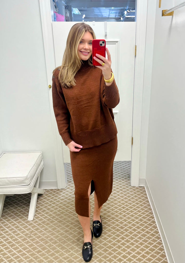 Button Mock Neck Sweater | Brownstone