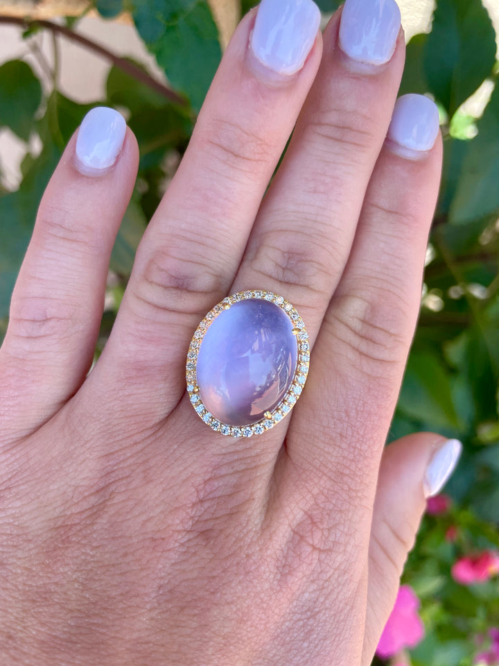 14kt Amethyst Cabochon 0.54 Diamond Ring