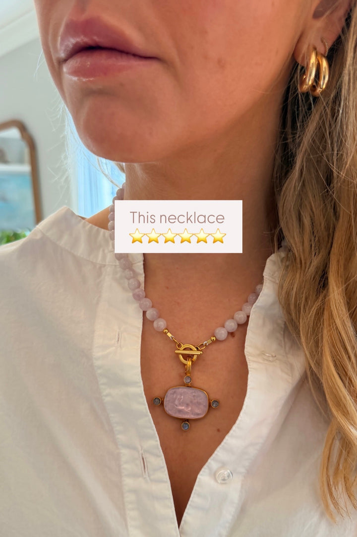 Pink Intaglio on Kunzite Necklace
