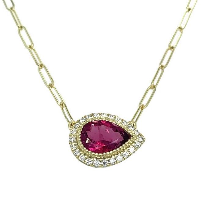14kt Pink Tourmaline Teardrop Diamond Necklace