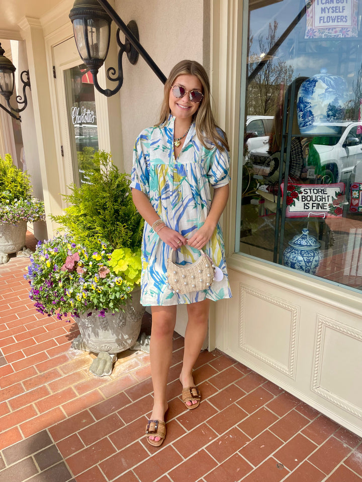 High Neck Dress | Aquamarine Watercolor