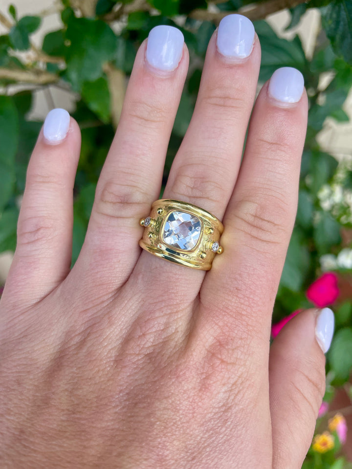 14kt White Topaz Band Ring with .10pts Diamonds