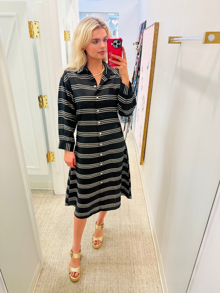 Aster Long Sleeve Dress | Black Stripe