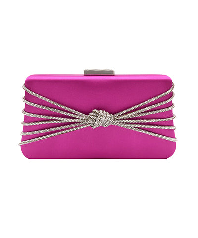 Knotted Rhinestone Line Satin Clutch | +colors