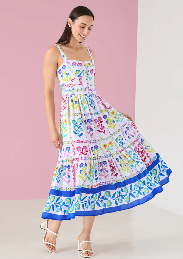 Gianna Dress | White Multi Floral Stamp