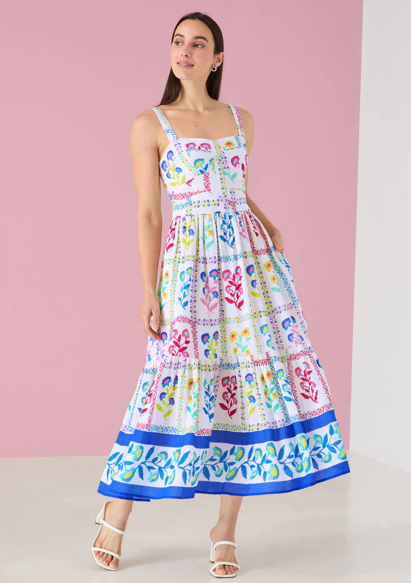 Gianna Dress | White Multi Floral Stamp