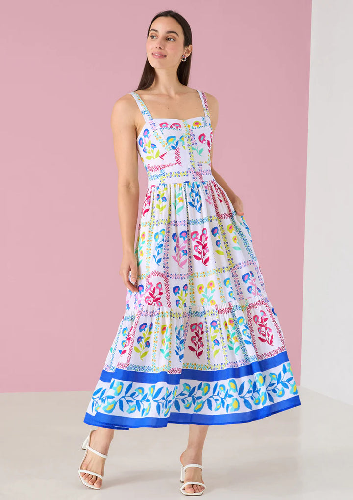 Gianna Dress | White Multi Floral Stamp