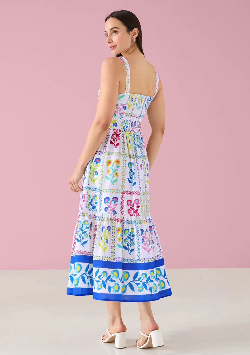 Gianna Dress | White Multi Floral Stamp