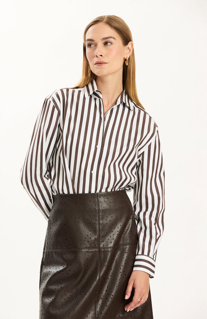 Quinn Long Sleeve Shirt | Brown and White