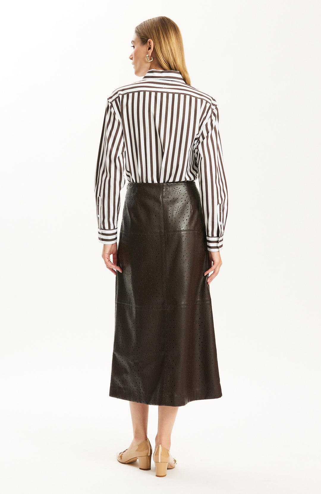 Quinn Long Sleeve Shirt | Brown and White