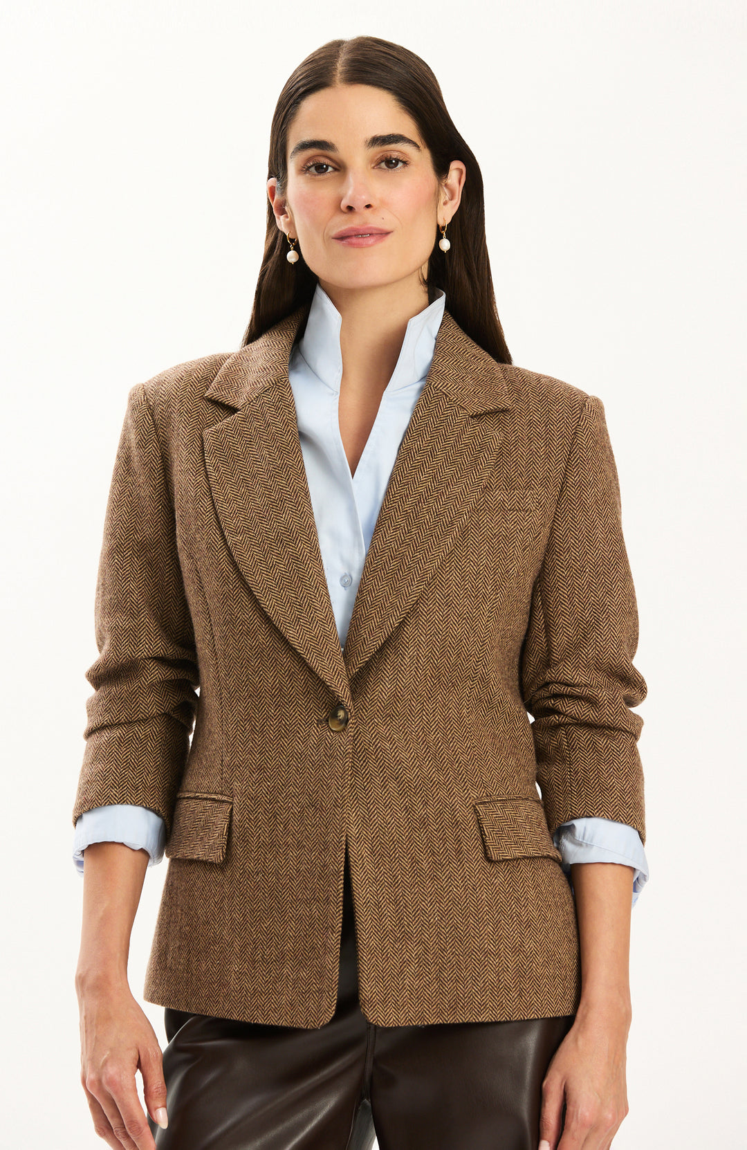 Rouched Sleeve Blazer | Brown