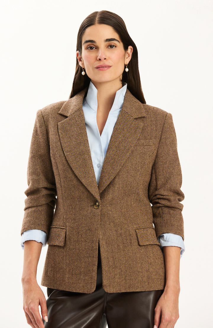 Rouched Sleeve Blazer | Brown