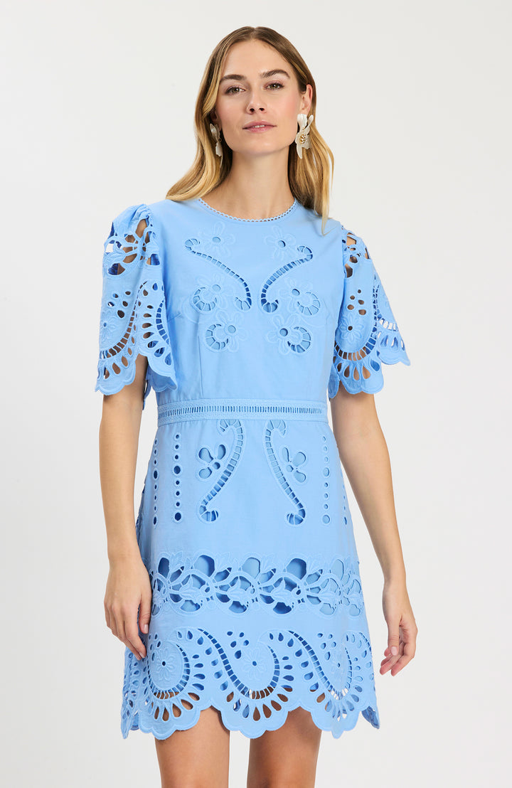 Lacey Open Embroidery Dress | Vista Blue