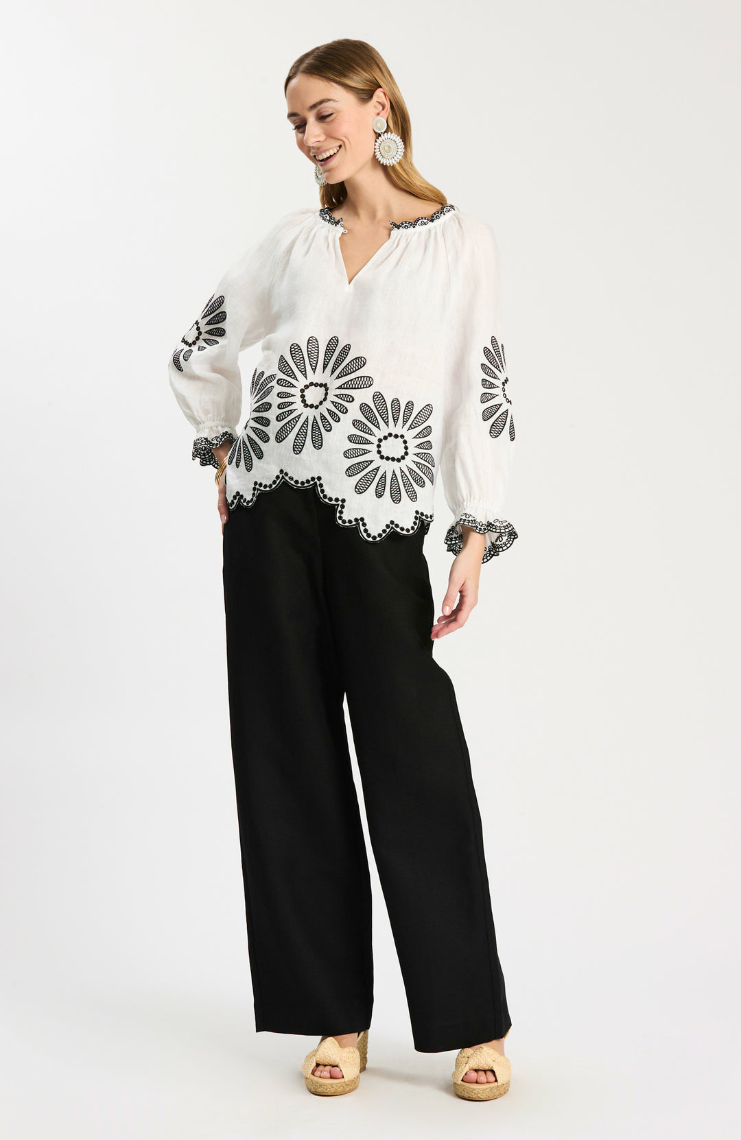 Kelsey Embroidered Blouse | Black & White