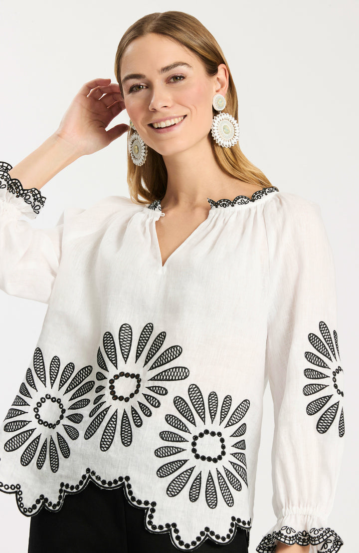Kelsey Embroidered Blouse | Black & White