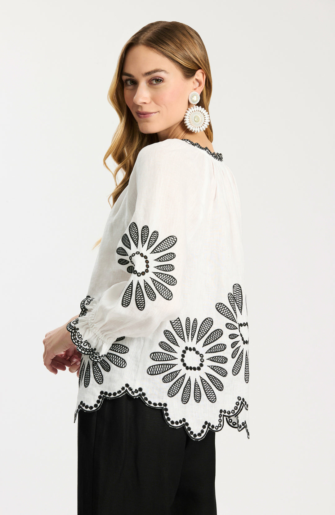 Kelsey Embroidered Blouse | Black & White