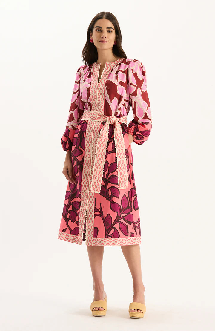 Kelsey Cotton Print Dress | Pink Leaves