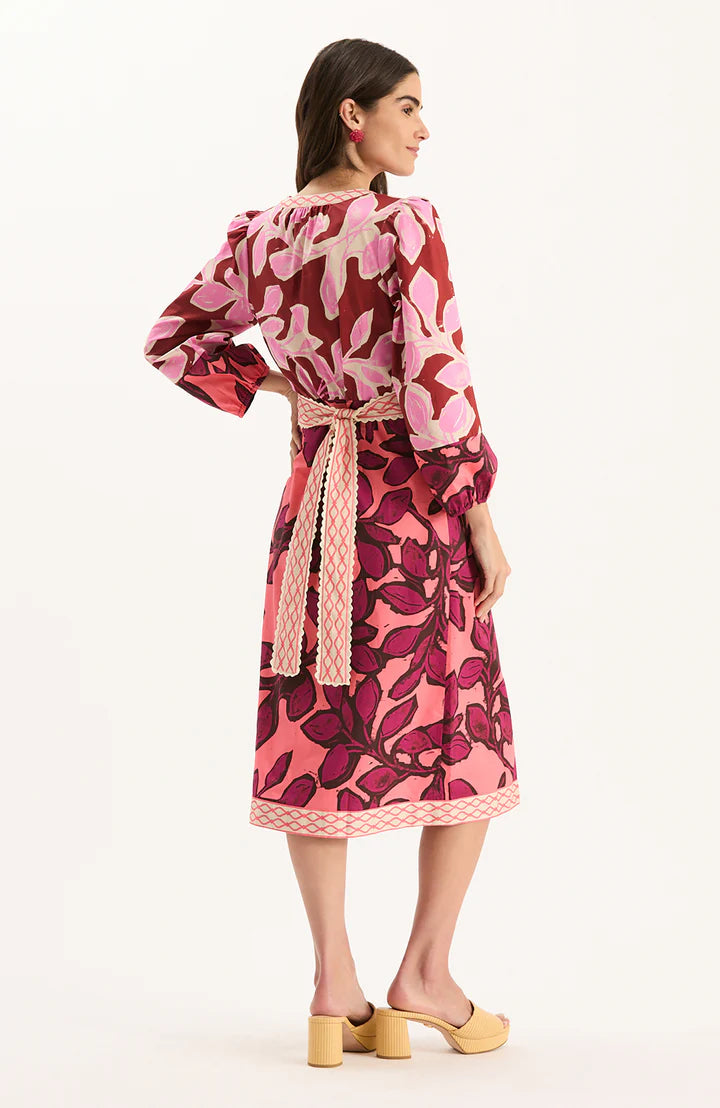 Kelsey Cotton Print Dress | Pink Leaves