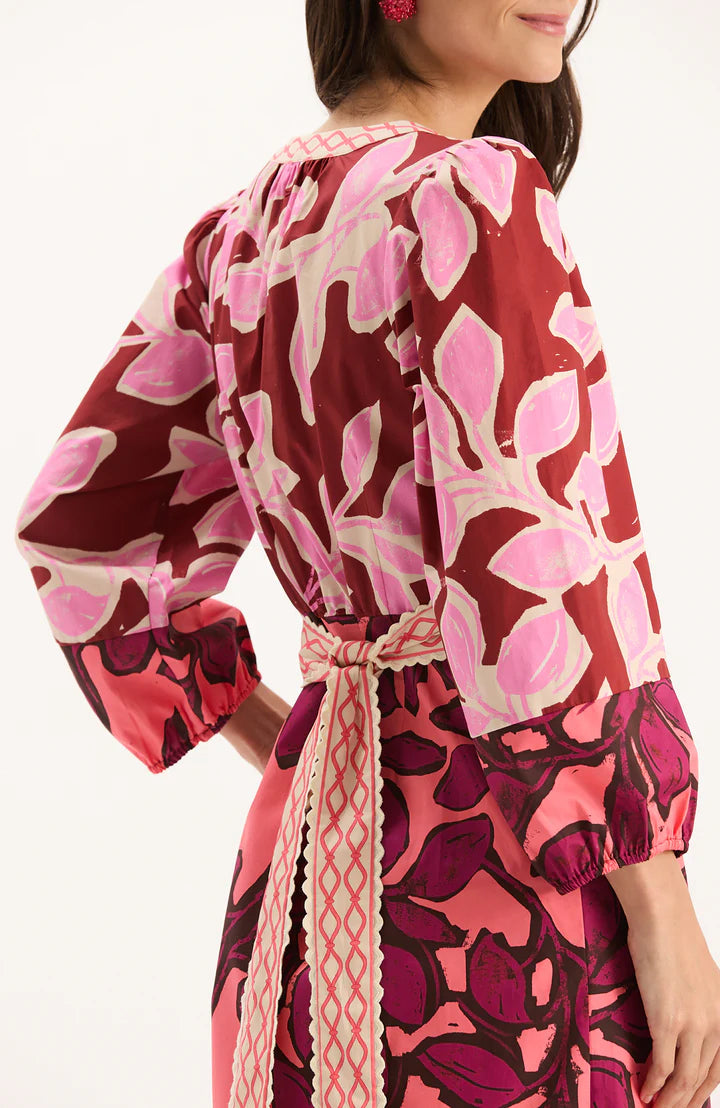 Kelsey Cotton Print Dress | Pink Leaves