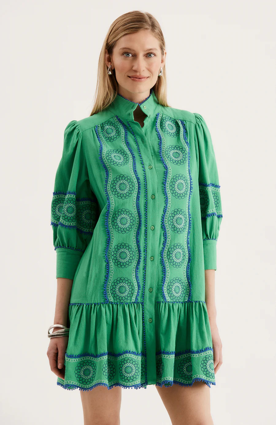 Christy Embroidered Skimmer Dress | Kelly Green