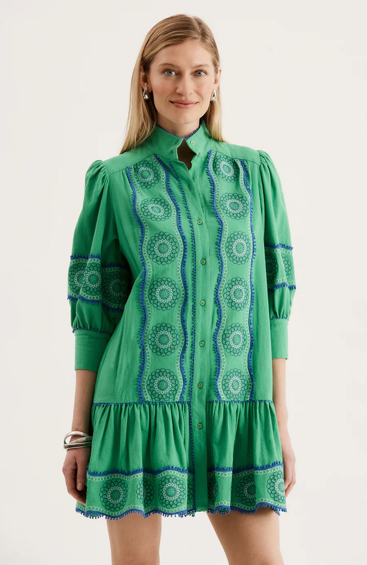 Christy Embroidered Skimmer Dress | Kelly Green