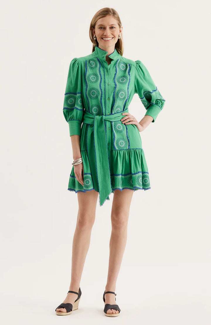 Christy Embroidered Skimmer Dress | Kelly Green