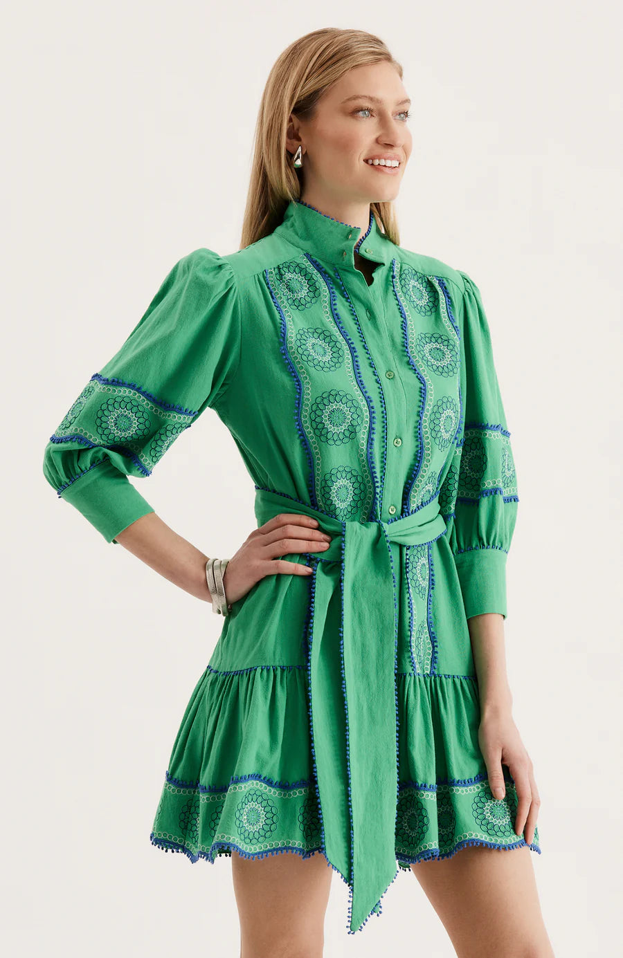 Christy Embroidered Skimmer Dress | Kelly Green