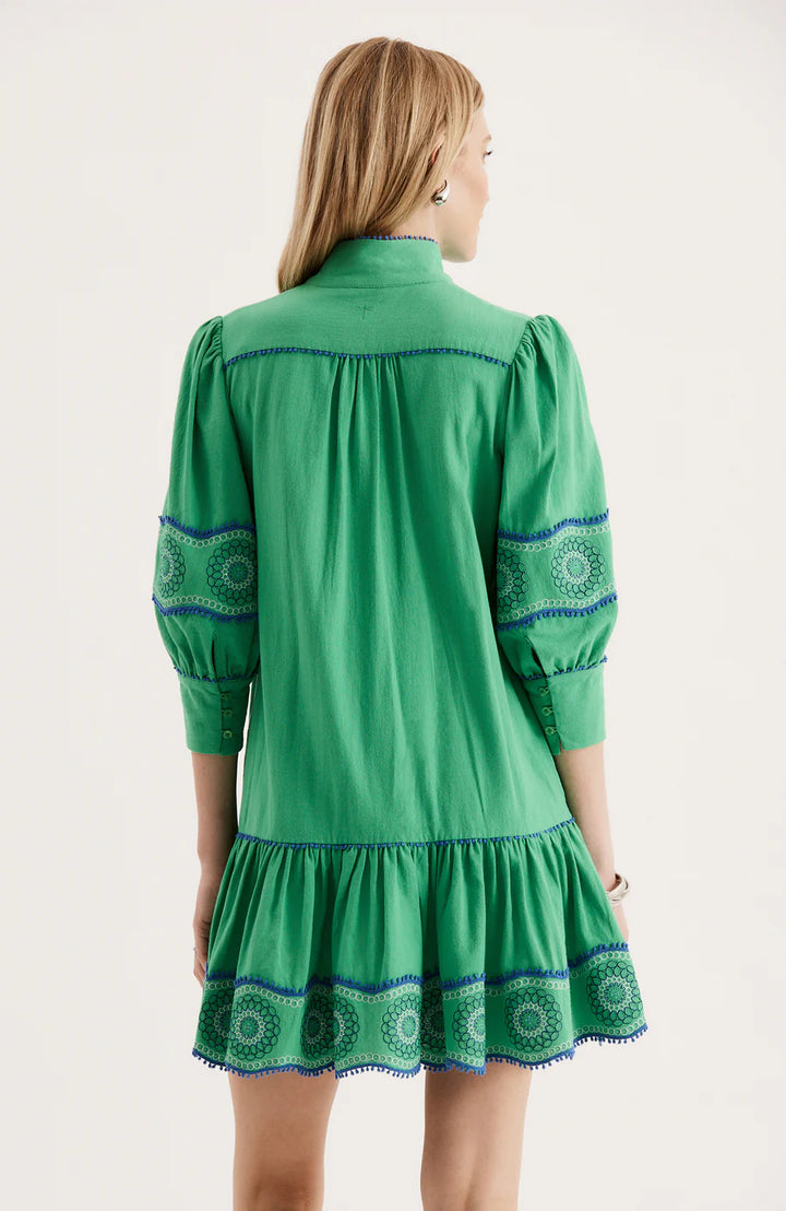 Christy Embroidered Skimmer Dress | Kelly Green