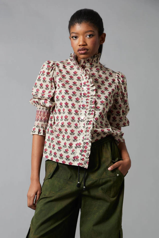 Frilled Button Down | Posy Woodblock