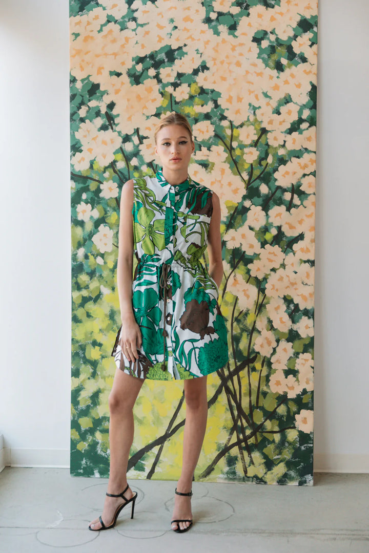 Sleeveless Shirtdress | Tropical Floral