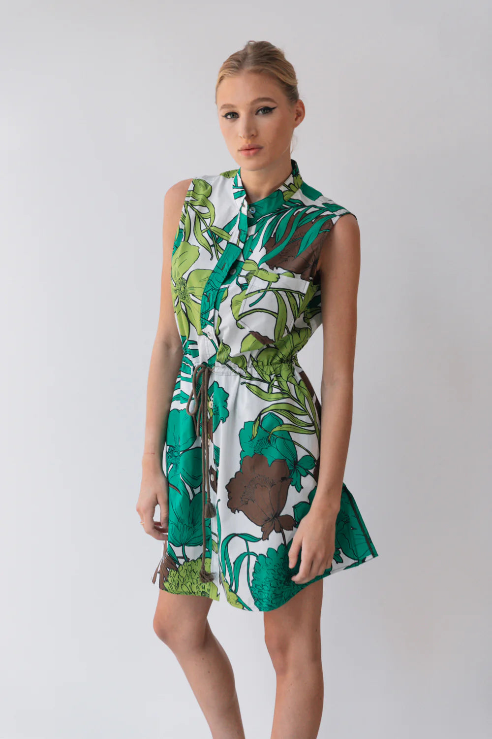 Sleeveless Shirtdress | Tropical Floral