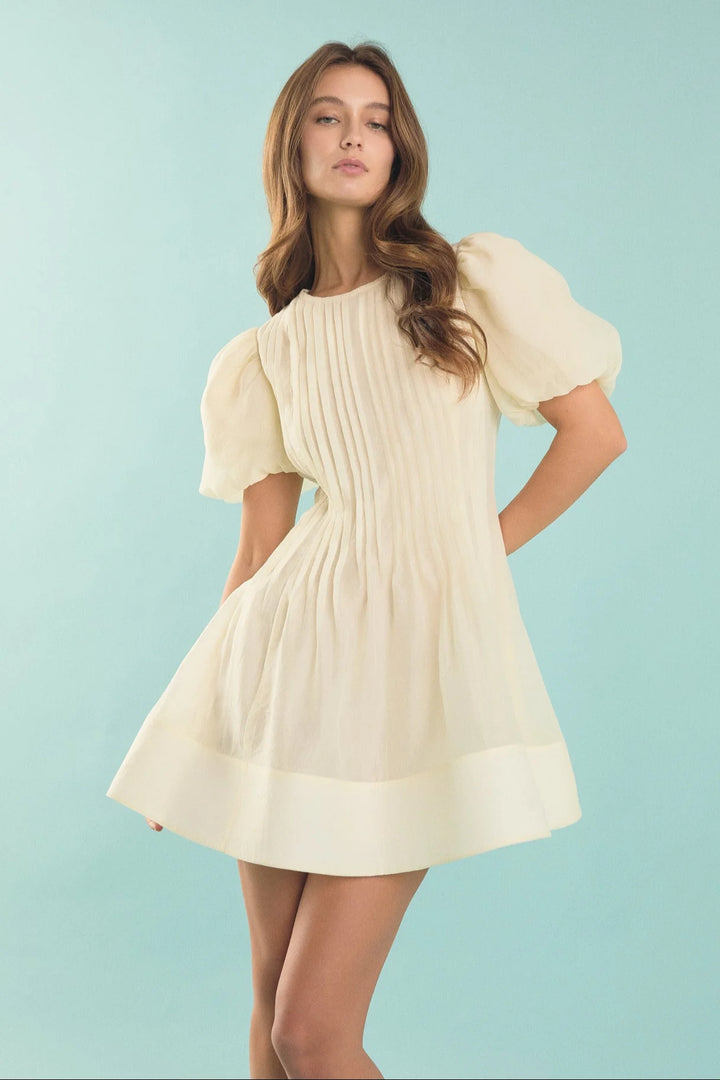 Pintuck Mini Dress | Ivory