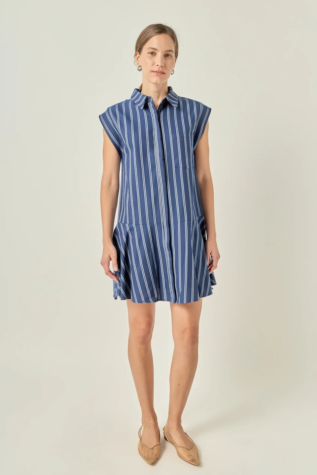Collar Flare Skirt Mini Dress | Navy & White