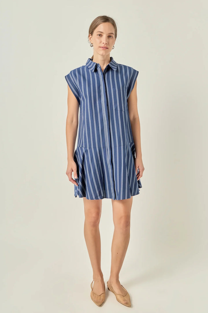 Collar Flare Skirt Mini Dress | Navy & White