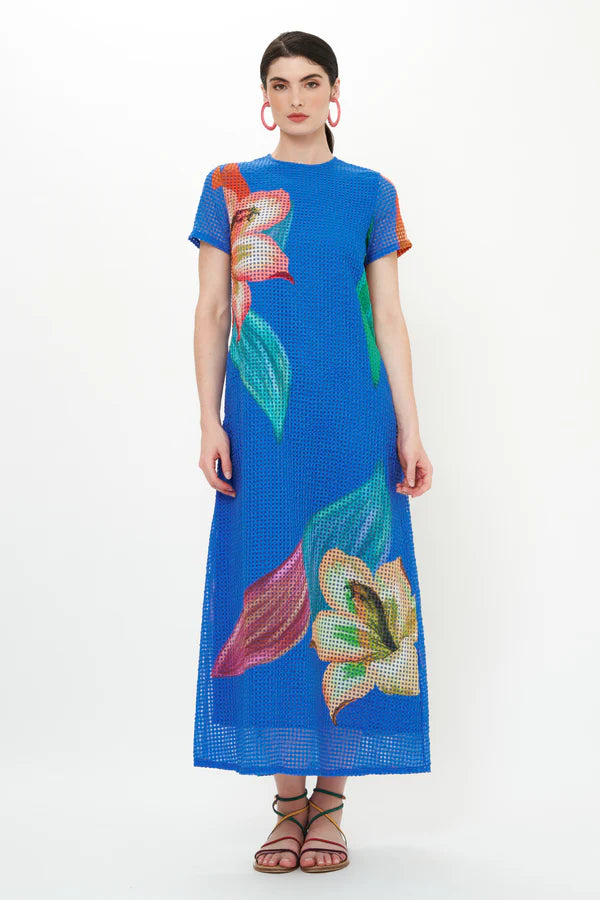Short Sleeve Shift Maxi | Hibiscus Blue