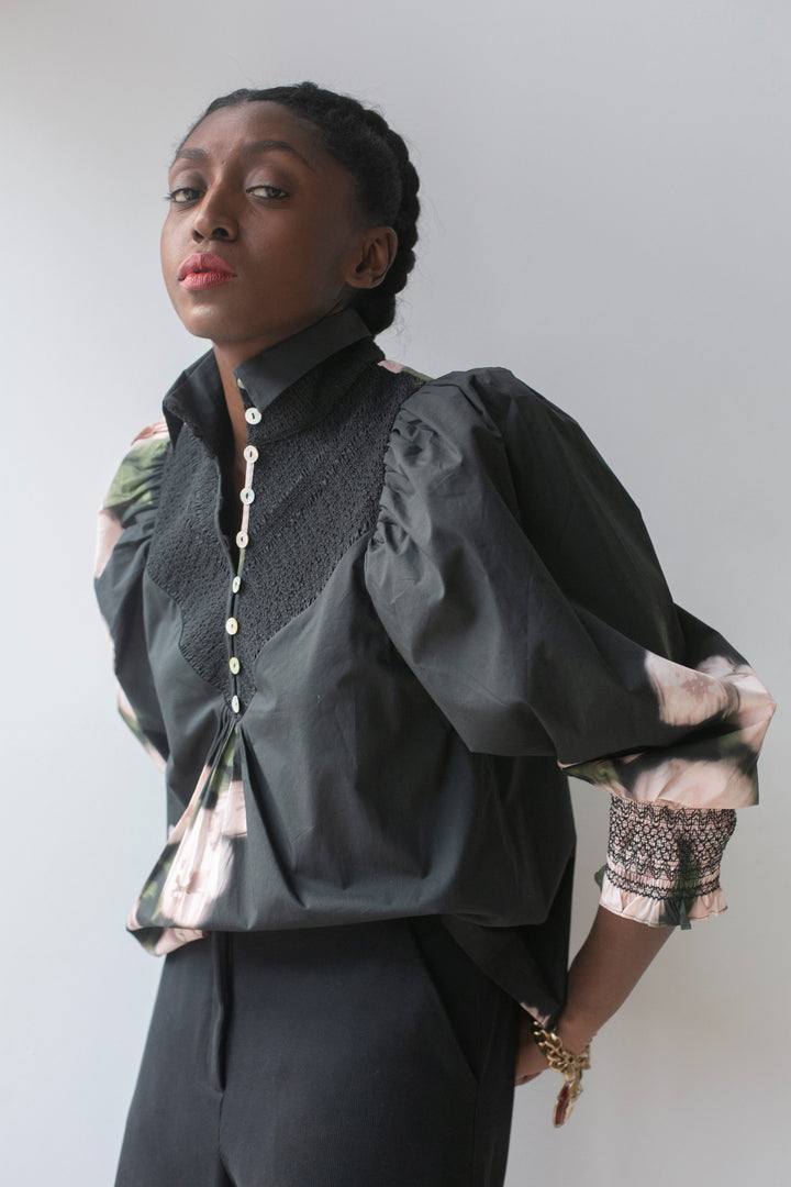 Smocked Shirt | Ebony Rose Bouquet