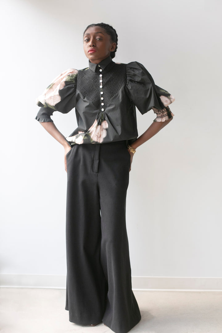 Smocked Shirt | Ebony Rose Bouquet