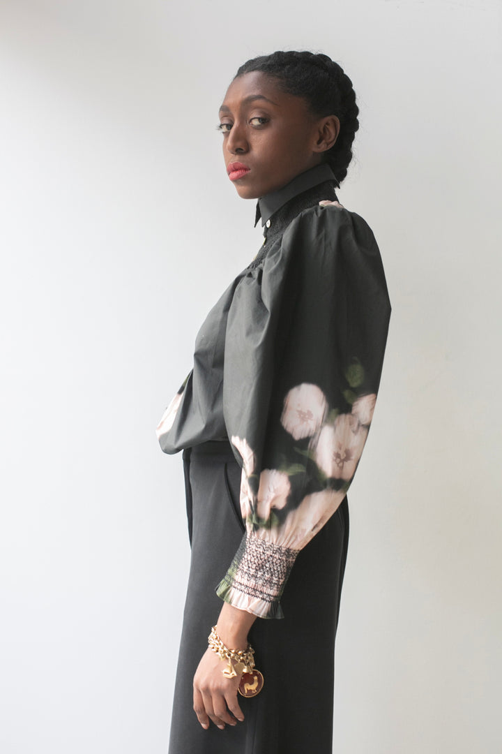 Smocked Shirt | Ebony Rose Bouquet