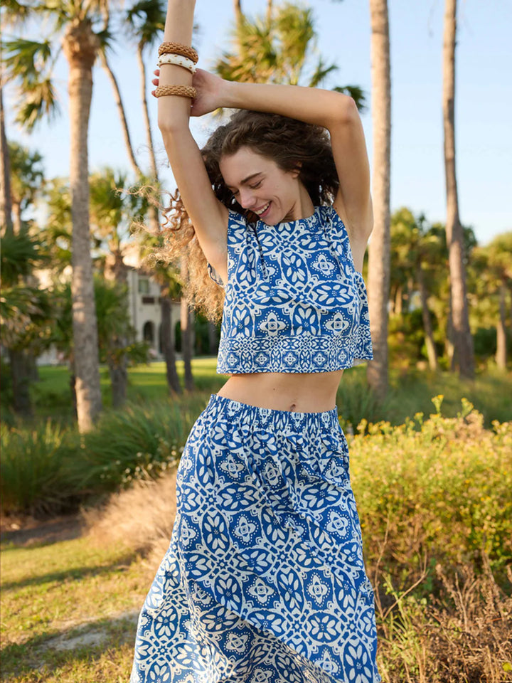 Madelyn Midi Skirt | Rosetta Tile Navy