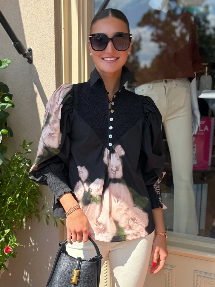 Smocked Shirt | Ebony Rose Bouquet