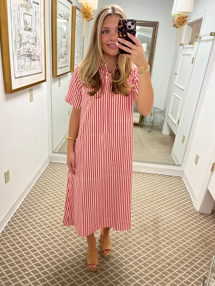 City Dress | Raspberry Pinstripe