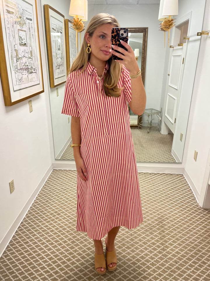 City Dress | Raspberry Pinstripe